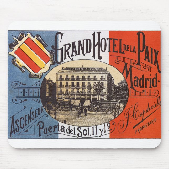 Vintage Travel, Grand Hotel Paix, Madrid, Spanien Mousepad (Vorne)