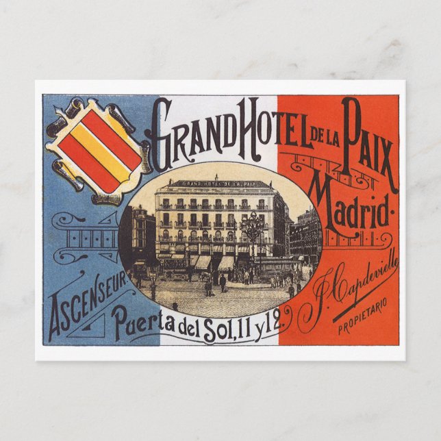 Vintage Travel, Grand Hotel Paix, Madrid, Spanien Postkarte (Vorderseite)