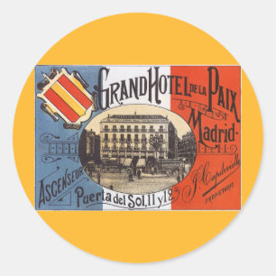 Vintage Travel, Grand Hotel Paix, Madrid, Spanien Runder Aufkleber