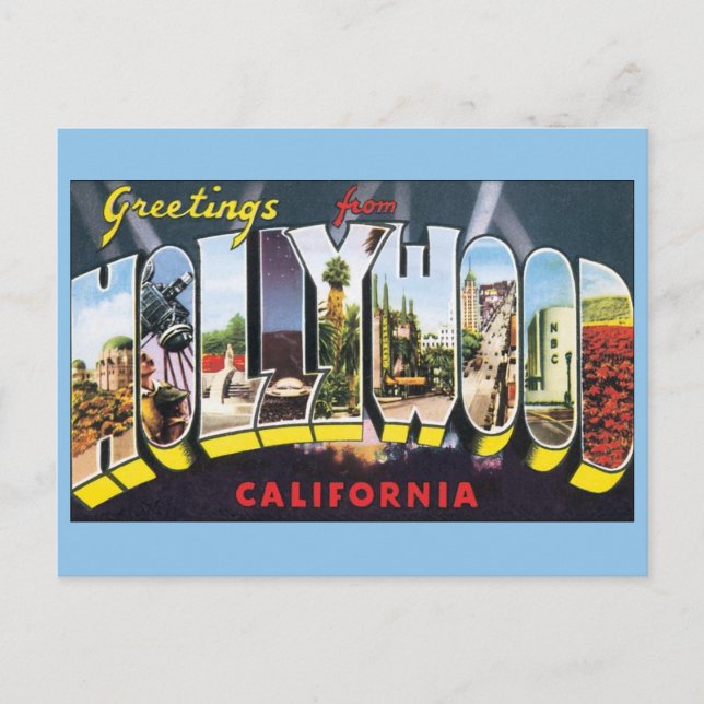 Vintage Travel Greetings from Hollywood California Postkarte (Vorderseite)