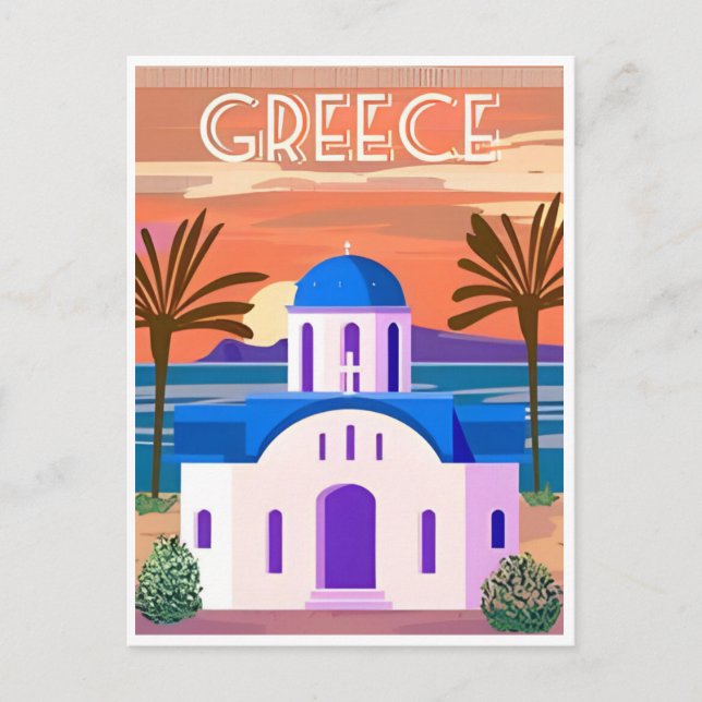 Vintage Travel Griechenland Santorini Athen Kreta  Postkarte (Vorderseite)