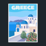 Vintage Travel Griechenland Santorini Athen Kreta  Postkarte<br><div class="desc">Vintag,  Retro,  Reisen,  modern,  Aquarell,  klassisch,  Santorin,  Athen,  Kreta,  Griechenland Postkarten, </div>