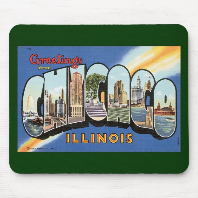 Vintage Travel, Gruß aus Chicago Illinois Mousepad (Vorne)
