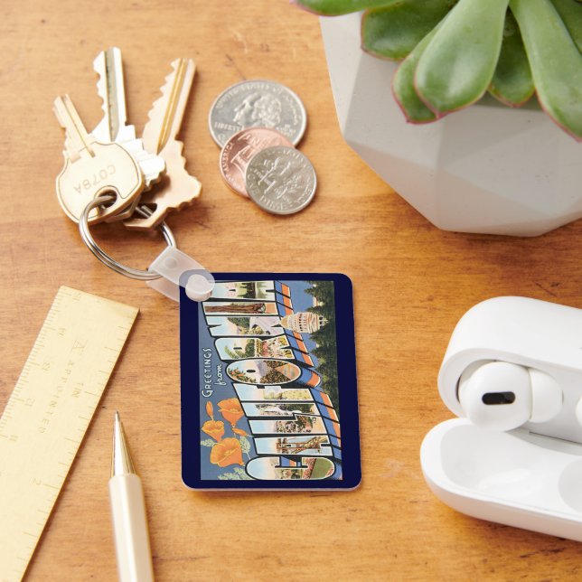 Vintage Travel, Gruß aus Kalifornien Poppies Schlüsselanhänger (Schreibtisch)