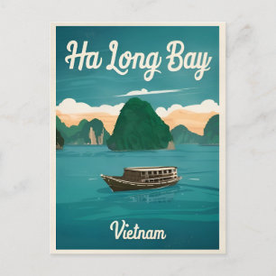 Vintage Travel Ha Long Bay Vietnam Retro Graphic Postkarte