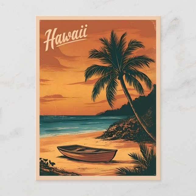 Vintage Travel Hawaii Beach Sunset Retro Landschaf Postkarte (Vorderseite)