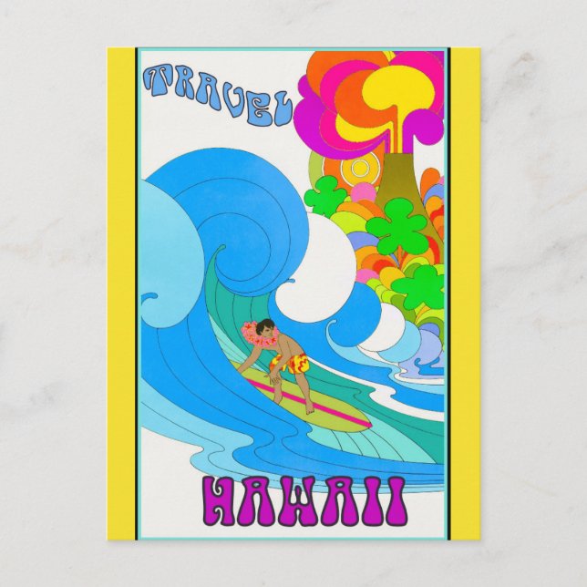 Vintage Travel Hawaii Retro Ocean Surfing Postkarte (Vorderseite)