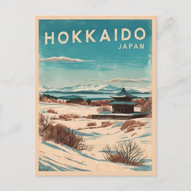 Vintage Travel Hokkaido Japan Winter Retro Landsch Postkarte (Vorderseite)