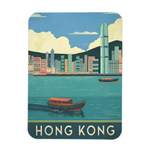 Vintage Travel Hong Kong China Retro Cityscape Magnet