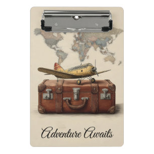 Vintage Travel Illustration mit Flugzeug Mini Klemmbrett