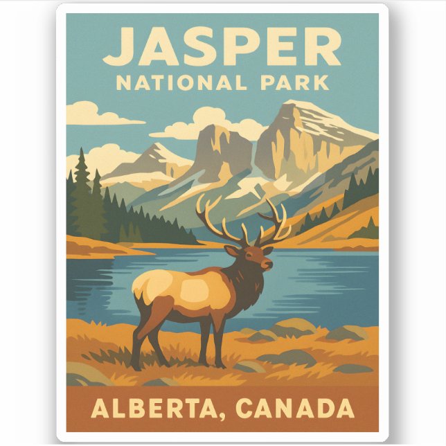 Vintage Travel Jasper Nationalpark Retro Grafik Aufkleber (Vorderseite)