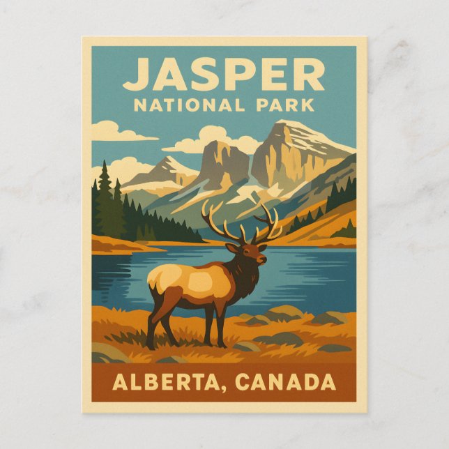 Vintage Travel Jasper Nationalpark Retro Grafik Postkarte (Vorderseite)