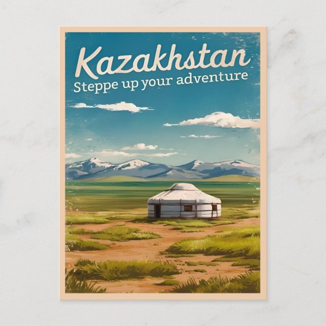 Vintage Travel Kasachstan Steppe Retro Landschaftl Postkarte (Vorderseite)