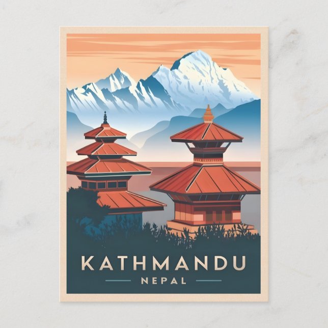 Vintage Travel Kathmandu Nepal Temple Retro Landsc Postkarte (Vorderseite)
