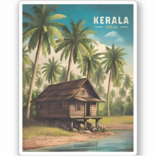 Vintage Travel Kerala India Retro Landschaftlich Aufkleber