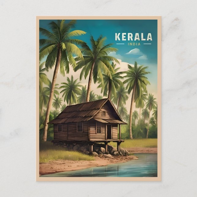 Vintage Travel Kerala India Retro Landschaftlich Postkarte (Vorderseite)