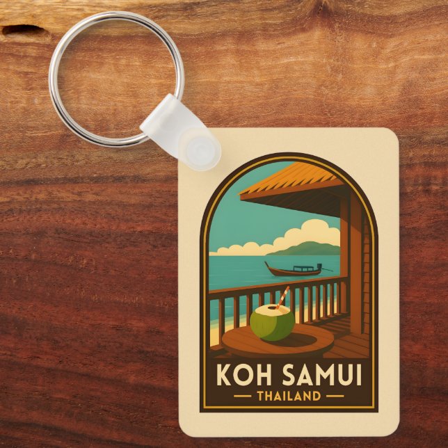 Vintage Travel Koh Samui Island Thailand Retro Schlüsselanhänger (Vorderseite)