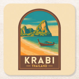 Vintage Travel Krabi Thailand Railay Beach Retro Rechteckiger Pappuntersetzer