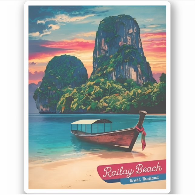 Vintage Travel Krabi Thailand Sunset Beach Aufkleber (Vorderseite)