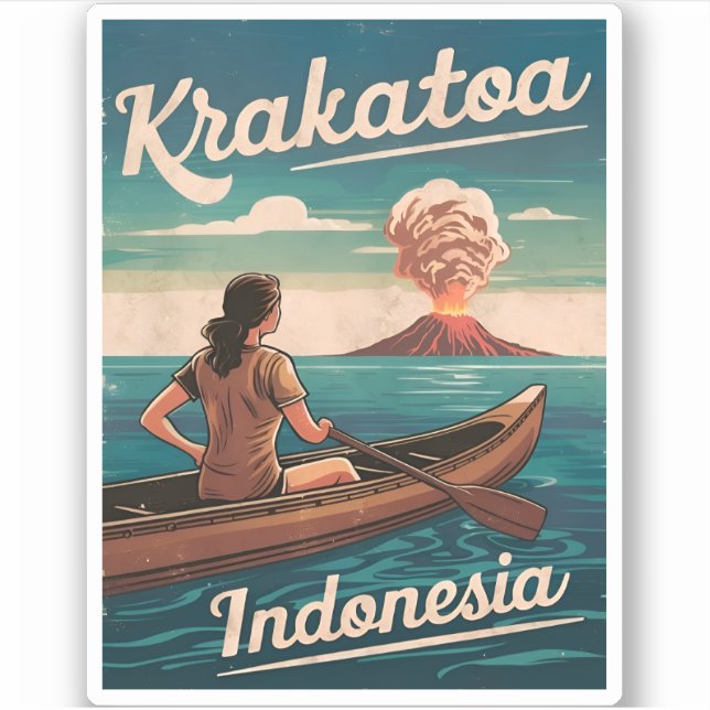 Vintage Travel Krakatoa Indonesia Retro Landschaft Aufkleber (Vorderseite)