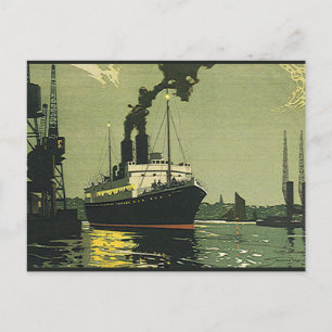 Vintage Travel, Kreuzfahrtschiff in einem Hafen Postkarte