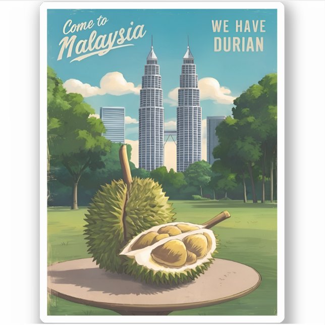 Vintage Travel Kuala Lumpur Malaysia Durian Spaß Aufkleber (Vorderseite)