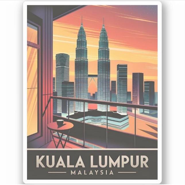 Vintage Travel Kuala Lumpur Malaysia Sunset Retro Aufkleber (Vorderseite)