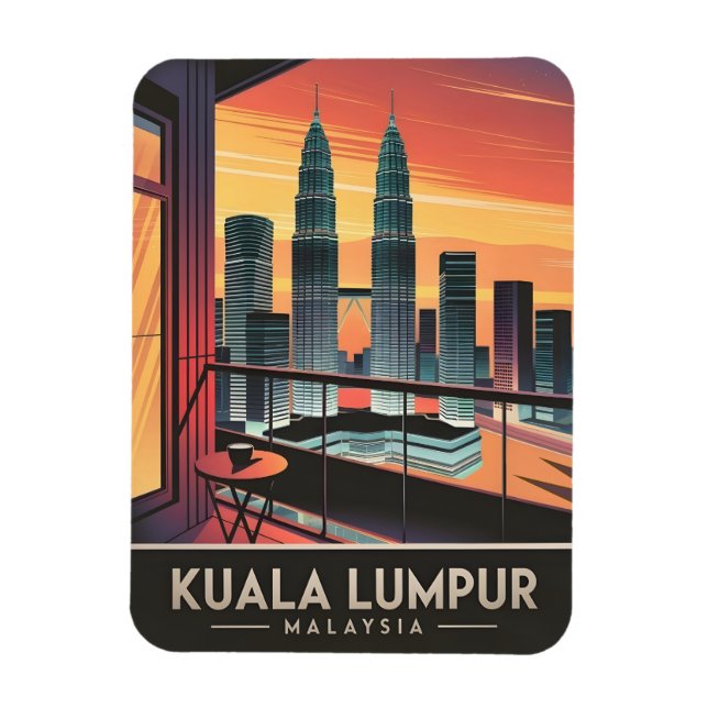 Vintage Travel Kuala Lumpur Malaysia Sunset Retro Magnet (Vertikal)