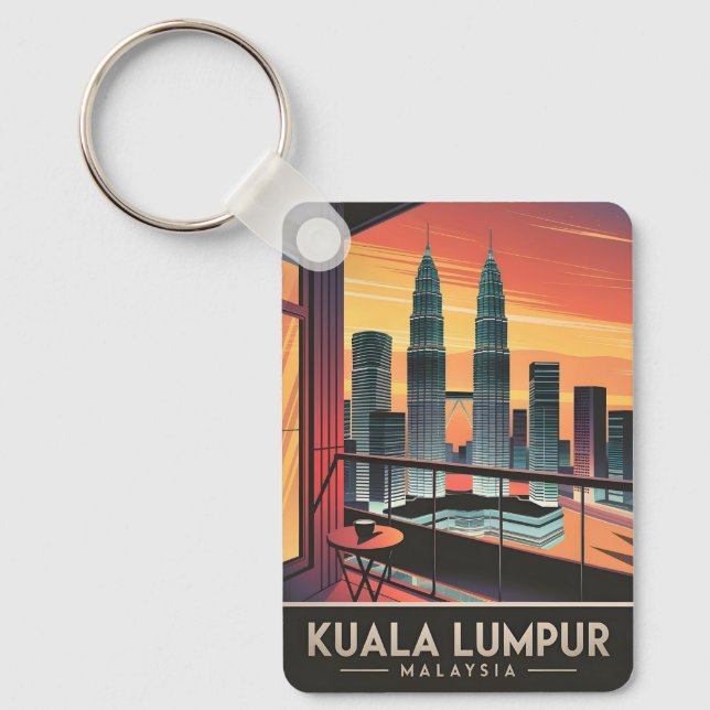 Vintage Travel Kuala Lumpur Malaysia Sunset Retro Schlüsselanhänger (Vorderseite)