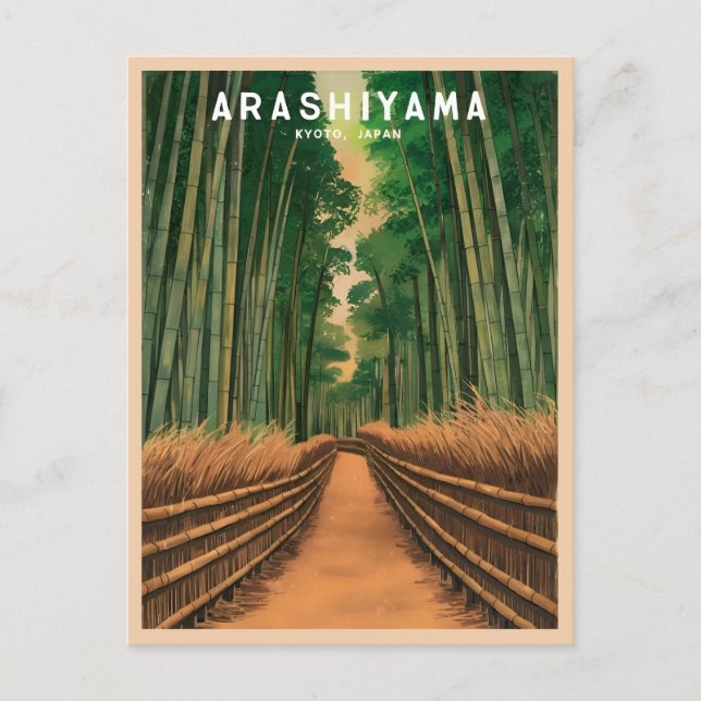 Vintage Travel Kyoto Arashiyama Bamboo Wald Postkarte (Vorderseite)