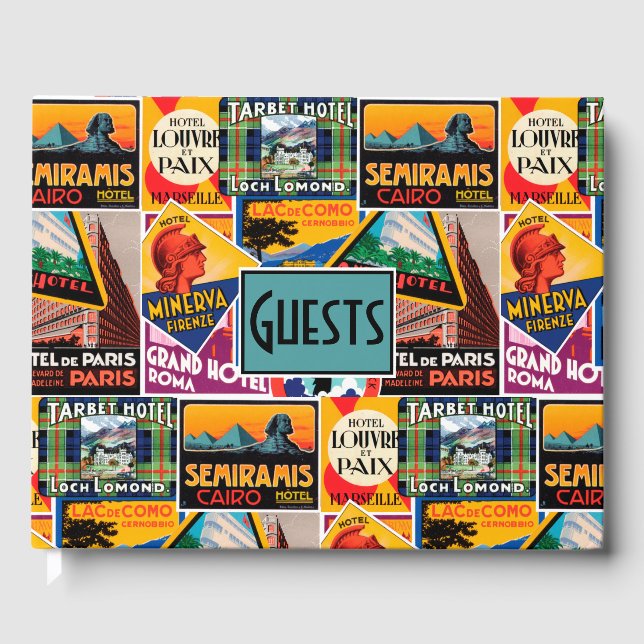 Vintage Travel Labels Gästebuch (Vorderseite)