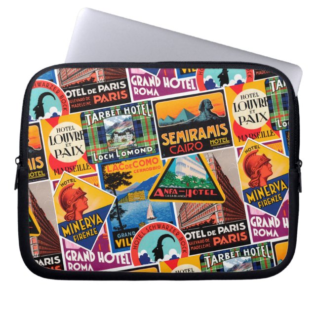Vintage Travel Labels Laptopschutzhülle (Vorderseite)