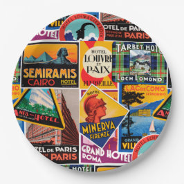 Vintage Travel Labels Pappteller