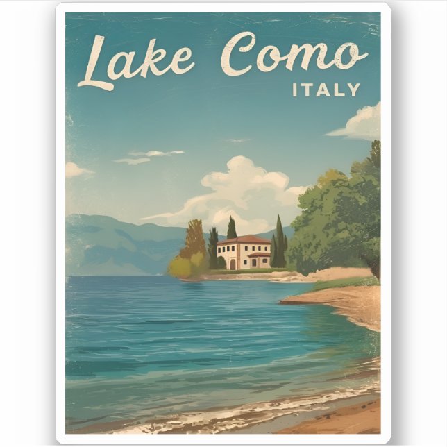 Vintage Travel Lake Como Landschaftlich Aufkleber (Vorderseite)