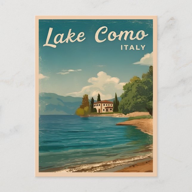 Vintage Travel Lake Como Landschaftlich Postkarte (Vorderseite)