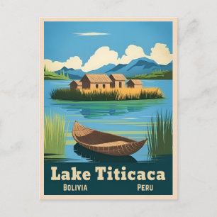 Vintage Travel Lake Titicaca Südamerika Landschaft Postkarte