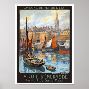 Vintage Travel Le Port de Saint Malo Frankreich Poster