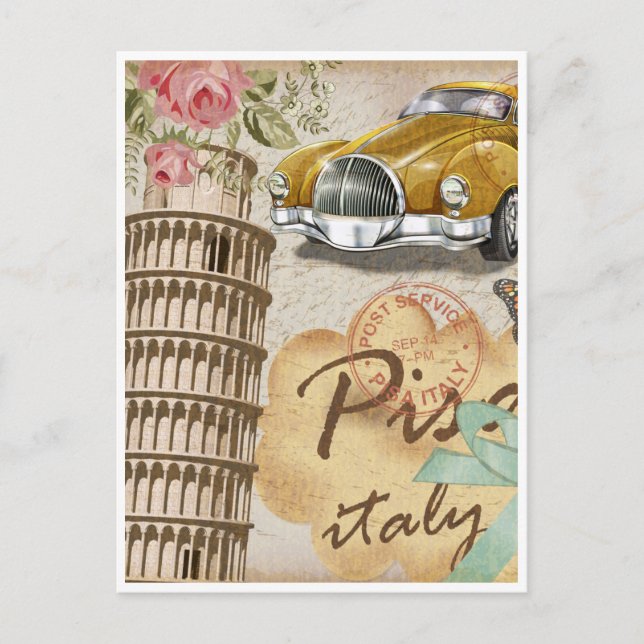 Vintage Travel Leaning Tower of Pisa Retro Postkarte (Vorderseite)