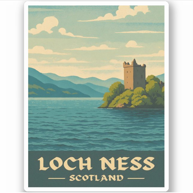 Vintage Travel Loch Ness Scotland Retro Landschaft Aufkleber (Vorderseite)