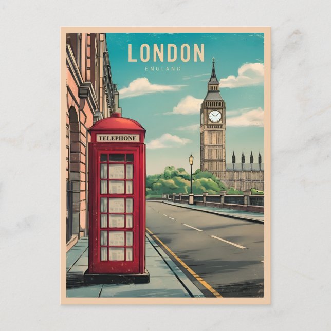 Vintage Travel London Big Ben England Retro Landsc Postkarte (Vorderseite)