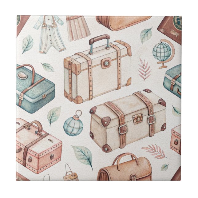 Vintage Travel Luggage Pattern (2) Fliese (Vorderseite)