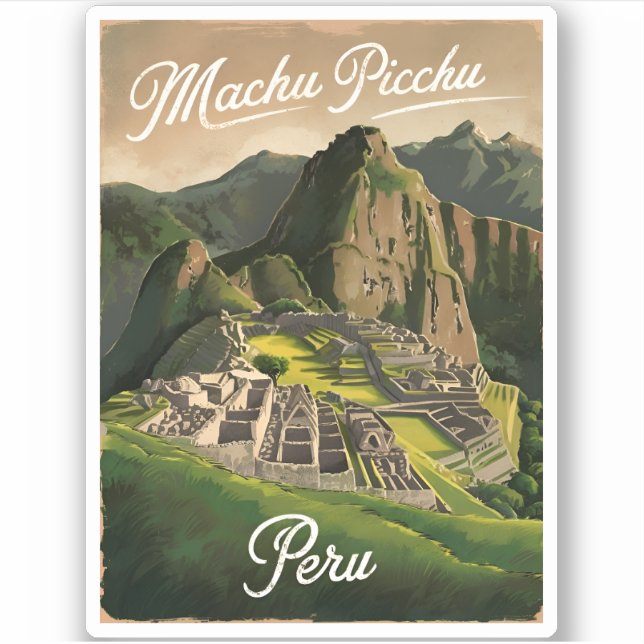 Vintage Travel Machu Picchu Peru Retro Graphic Aufkleber (Vorderseite)