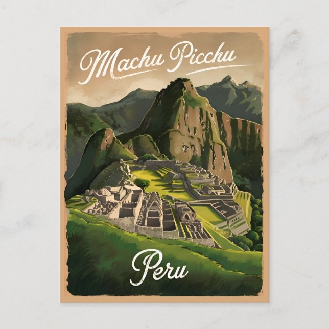 Vintage Travel Machu Picchu Peru Retro Graphic Postkarte (Vorderseite)
