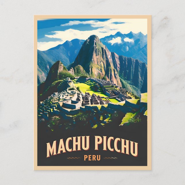Vintage Travel Machu Picchu Peru Retro Landschaft Postkarte (Vorderseite)
