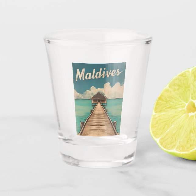 Vintage Travel Maldives Island Retro Landschaftlic Schnapsglas (Vorderseite)