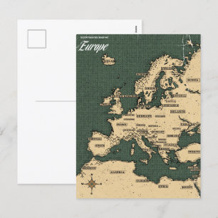 Vintage Travel Map of Europe Feiertagspostkarte