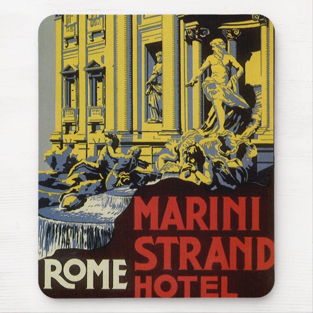 Vintage Travel, Marini Strand Hotel, Rom, Italien Mousepad (Vorne)