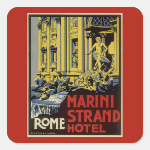 Vintage Travel, Marini Strand Hotel, Rom, Italien Quadratischer Aufkleber