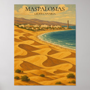 Vintage Travel Maspalomas, Gran Canaria Dunes Poster