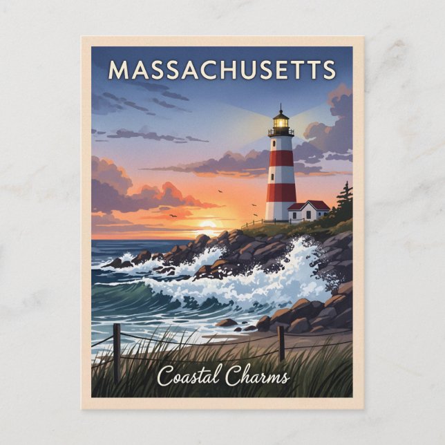 Vintage Travel Massachusetts Seaside Retro Scenic Postkarte (Vorderseite)
